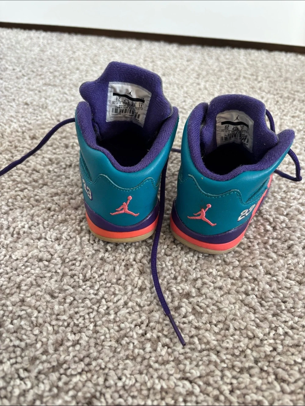 Nike Kids Teal, Purple & Coral High-Top Air Jordan Sneakers